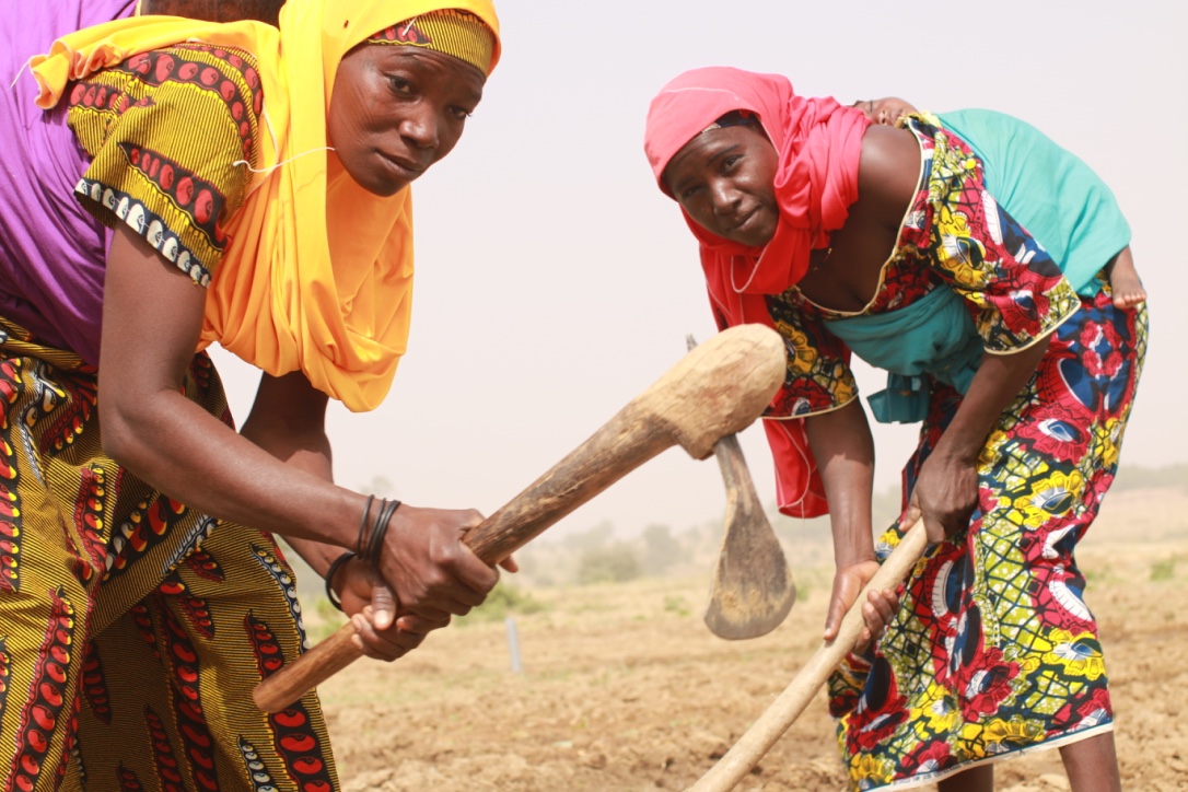 Rabi Saidou and Mariama Mani are farmers who benefit from the efforts of Moussa, their village agent.